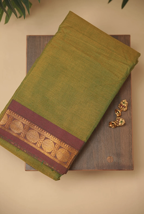 Chettinadu Cotton Saree TSA5309 Warm Olive